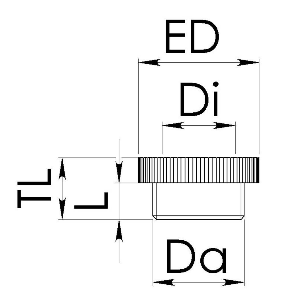 Technical drawing of a screw cap with dimensions ED, Di, Da, and TL to describe its dimensions and fit.