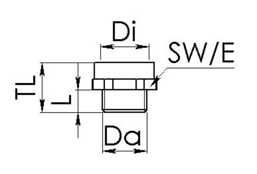 Technical drawing of a component with the abbreviations: 'Di' for internal diameter, 'Da' for external diameter, 'SW/E' for spanner width/end, and 'TL' for length.