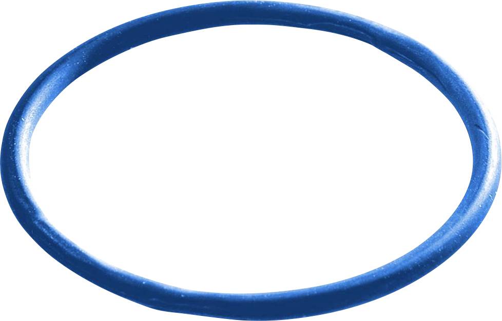 Blue rubber ring on a white background, showing its oval shape and colour.