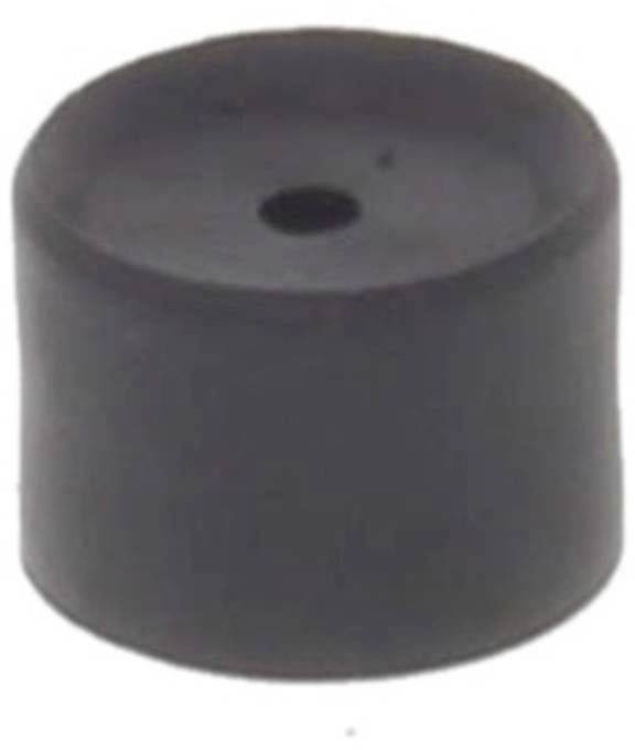A black, cylindrical rubber buffer with a central hole, potentially for use as a damping element.