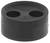 A black rubber bung with two holes, typically used for sealing glass bottles or tubes.