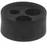 Black cylindrical rubber stopper with three round openings of varying sizes.