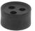 Black rubber stopper with three holes, top view.