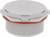 A round, white plastic cap with a red sealing ring. It has a screw thread and is used for container sealing.