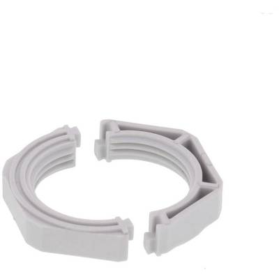 A grey plastic ring with slots, possibly a spare part for a machine or device.