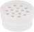 A circular white plastic lid with 13 evenly distributed holes, likely part of a dispensing item.