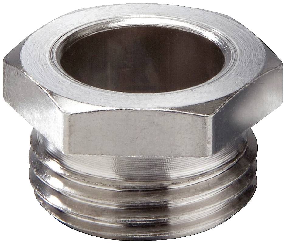 Metal adaptor with hexagonal head and external thread. Commonly used for connecting pipe and hose lines.