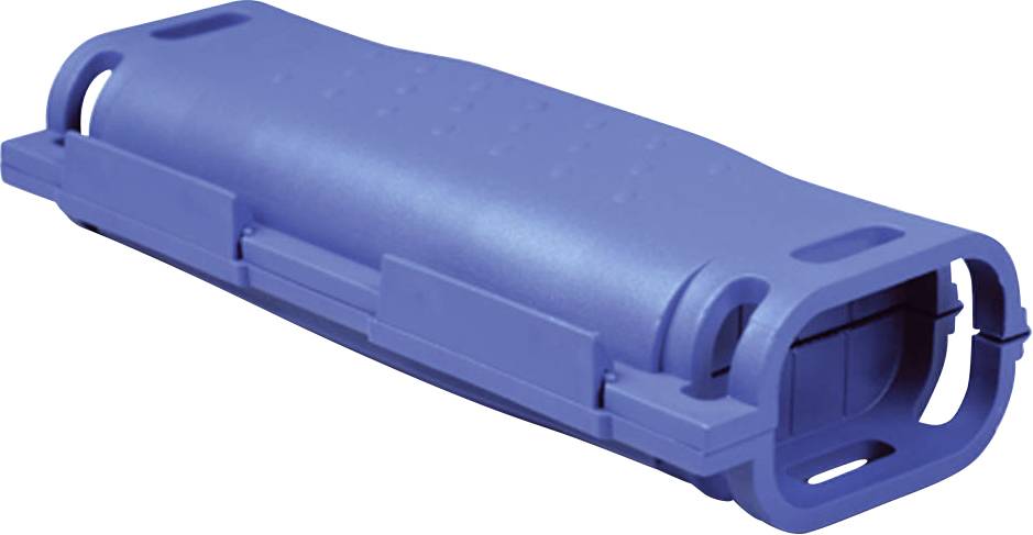 A blue, rectangular plastic casing, possibly a tool or protective enclosure, with rounded corners and handles.