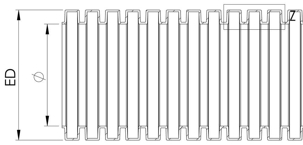 Technical drawing of a cylindrical component with multiple parallel recesses. Labelled with 'ED', showing dimensional specifications.