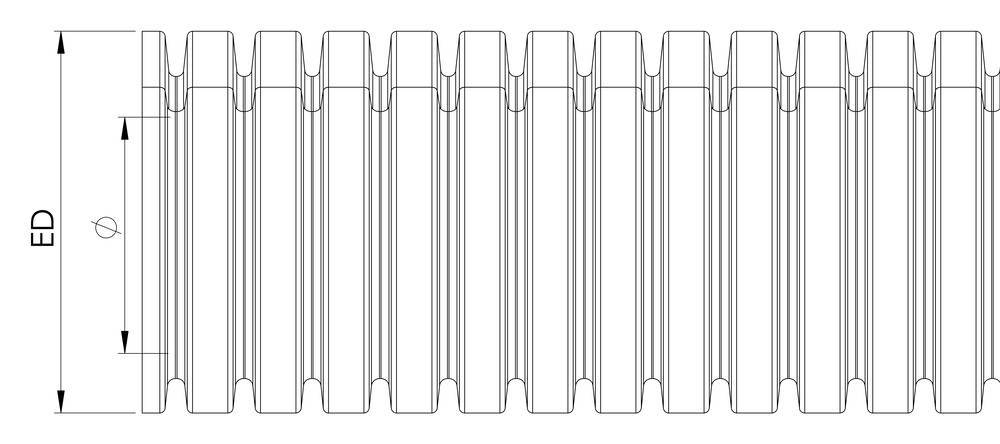 Technical drawing of a corrugated sheet profile. Shows cross-section with dimension 'ED'.