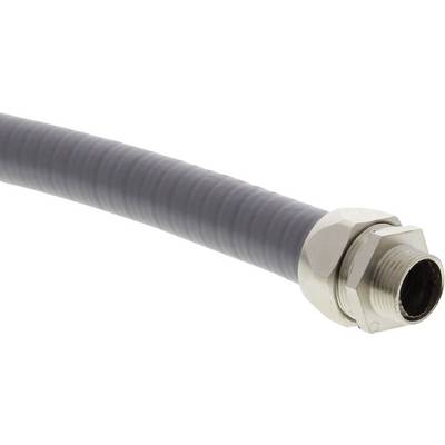 Flexible metal corrugated hose with a threaded connection at the end, suitable for connection in industrial applications or installations.