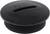Round black stopper with a slot and embossing 'Pg 21C'. Used for sealing or covering in technical applications.