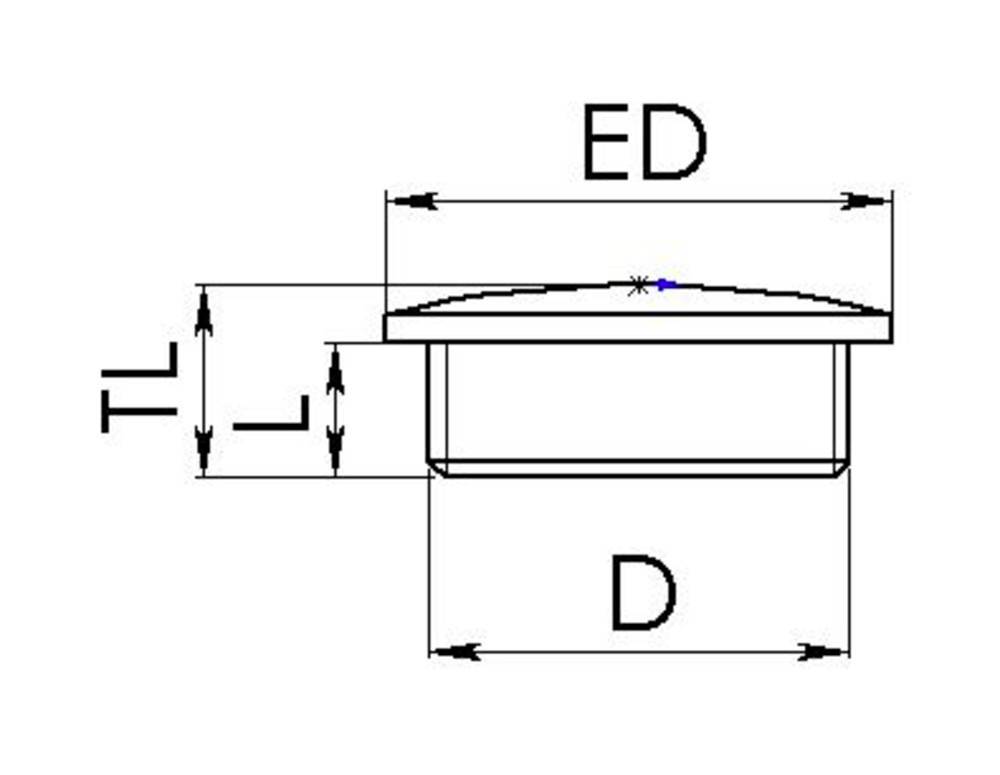 Technical drawing of a cylinder with dimensions: ED (cap edge), D (base diameter), TL (short height), L (cap height).