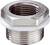 Chrome-plated hexagonal nut with thread and white plastic ring, used for securing pipes or hoses in technical applications.