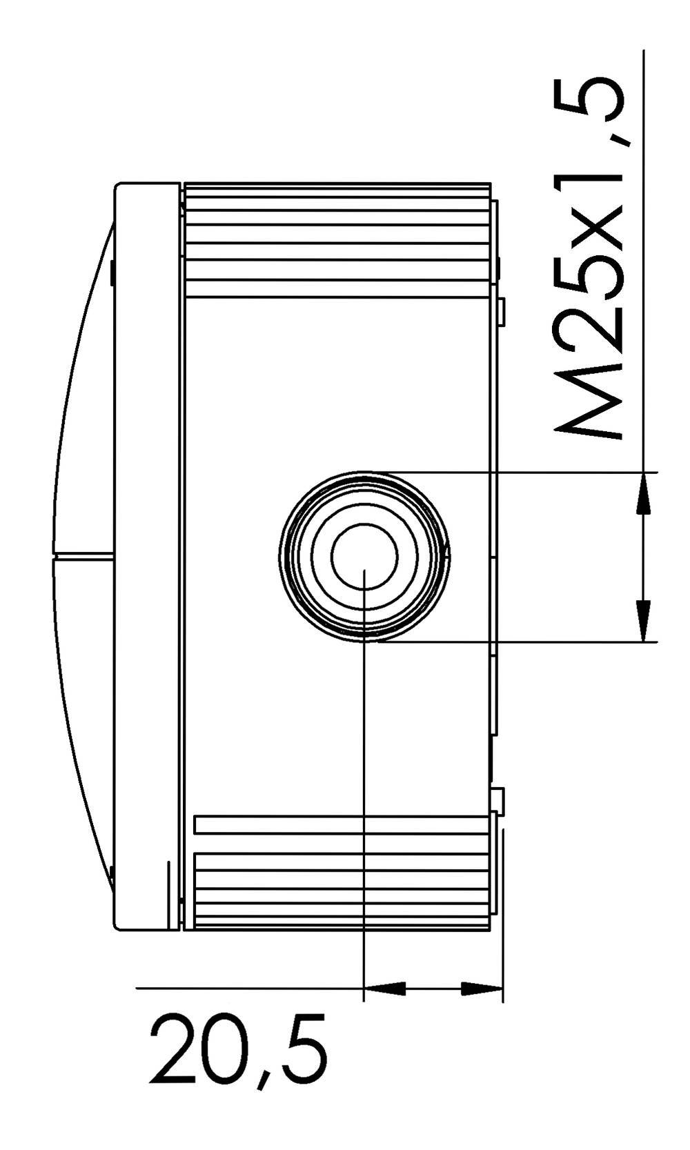 Technical drawing of a circular component with a threaded hole to the side. Annotation: 'M25x1.5' and a length of 20.5 mm.