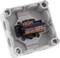 Electrical junction box with terminal strip inside, shown open. Suitable for connecting cables in electrical installations.