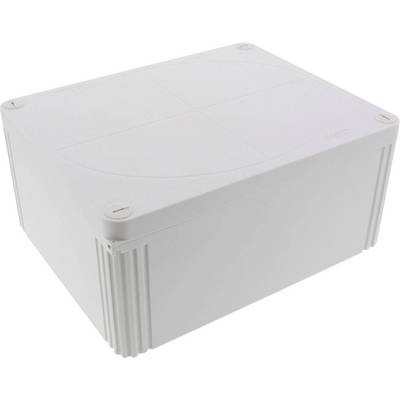 White rectangular plastic box with slightly rounded corners and vertical grooves on the sides.