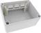 Rectangular grey enclosure without a lid, fitted with a terminal strip.
