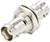 A BNC metal coupling connector, used to connect two coaxial cables, commonly found in video technology and networks.