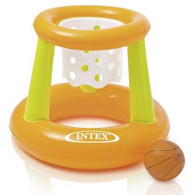 Inflatable Basketball Set in Orange and Green with Net and Ball, suitable for use in the Swimming Pool.