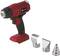 Red hot air hairdryer with ergonomic handle, pictured alongside three different nozzle attachments for adjusting the airflow.
