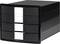 A black office organiser with three drawer rows, ideal for storing documents and office supplies.