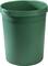 Green plastic waste bin, cylindrical shape, without a lid.