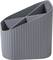 Grey, diagonally cut pencil holder with four compartments for organised storage of office supplies.