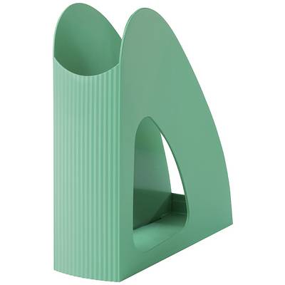 A green magazine rack with a textured surface. The design is modern and elegant, suitable for office or home.