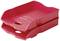 Two red plastic storage trays stacked on top of each other, with rounded front edges and curved side contours.