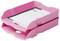 Two pink trays stacked on top of each other, with the upper tray containing a lined notepad.