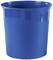 A blue, ribbed plastic bucket with a curved rim.