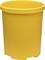 A large yellow plastic rubbish bin without a lid, standing freely against a white background.