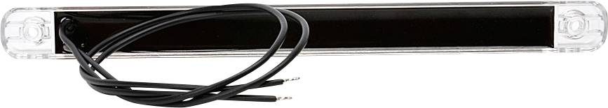 Elongated LED strip with a black panel and two protruding cables for connecting to a power source.