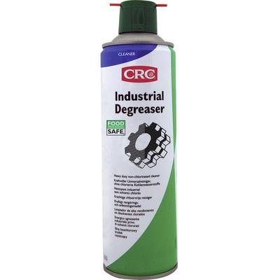 Spray bottle with green label. Text: 'Industrial Degreaser', 'Food Safe', designed for safe cleaning of machinery in the food industry.
