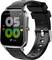 A black smartwatch with a coloured display shows the time, heart rate, calorie burn, and step count.