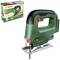 A green Bosch jigsaw 'EasySaw 18V-70' with an ergonomic handle. A packaging with an identical image is visible in the background.
