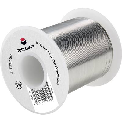 Reel Tin-Lead Solder Toolcraft, 100g, lead-free, for soldering work in electronics, close-up of the reel with brand name.