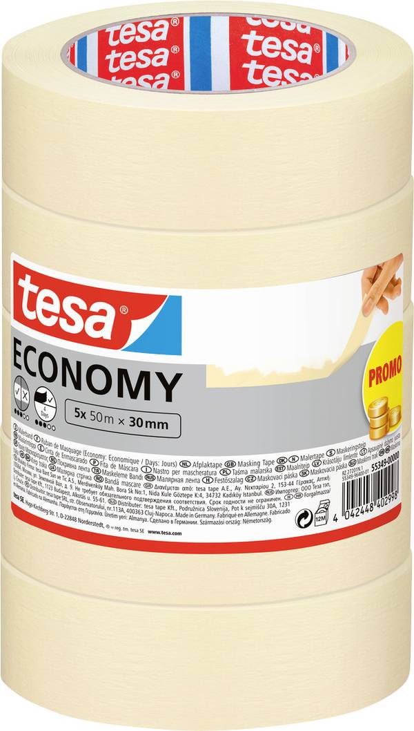 tesa Economy 55349-00000-00 Masking tape White (L x W) 50 m x 30 mm 5 pc(s)