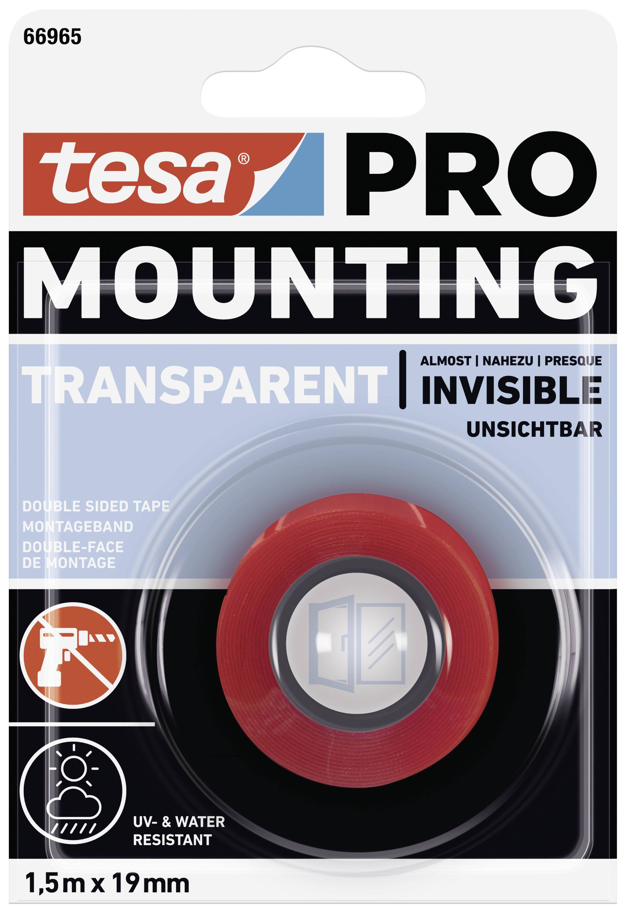 tesa Mounting PRO Transparent 66965-00000-00 Industrial tape Transparent (L x W) 1.5 m x 19 mm 1 pc(s)