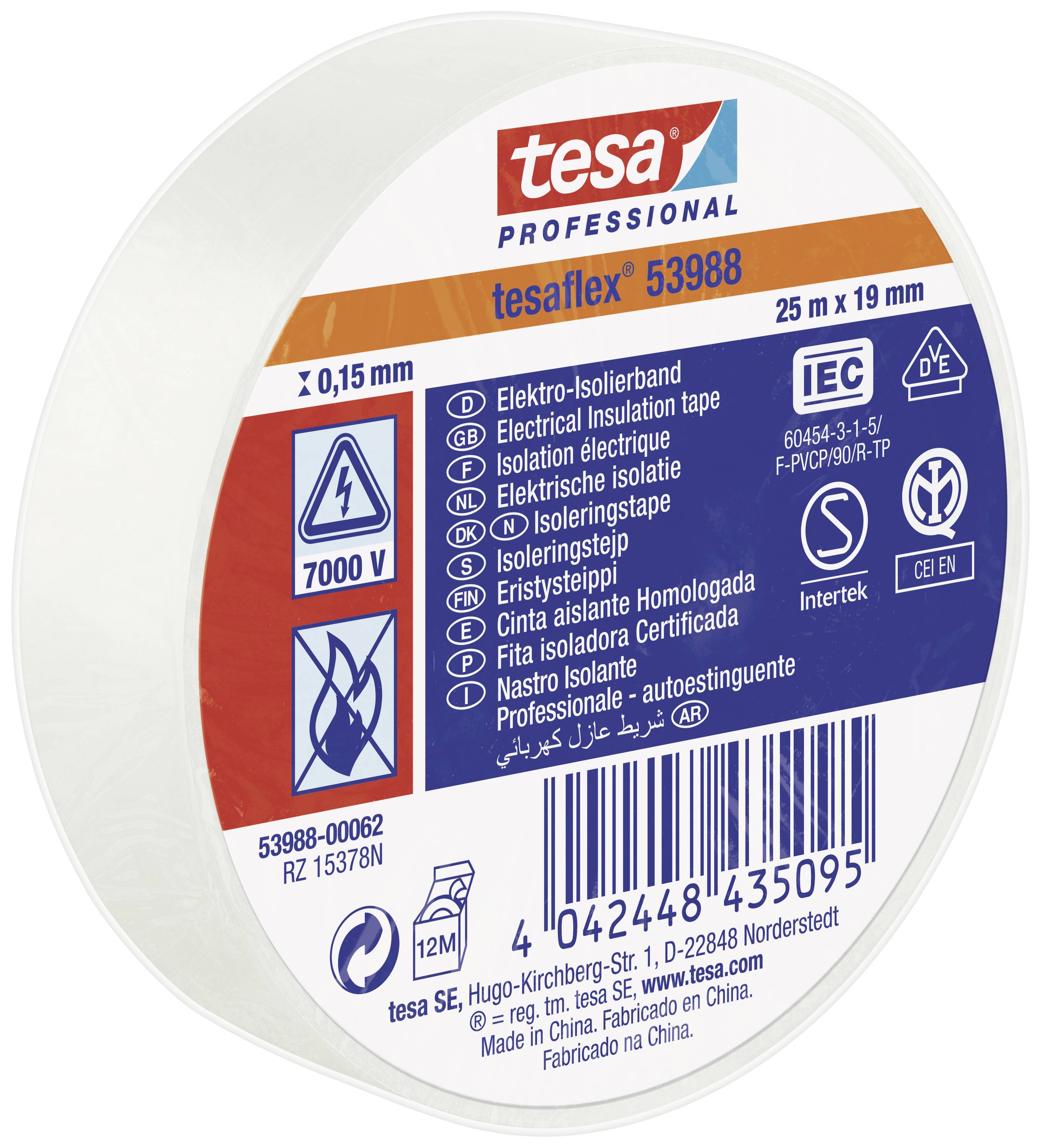 Round roll of black electrical insulating tape by Tesa Professional, 25 m x 19 mm. Printed marking: electrical insulation, 7000 V.
