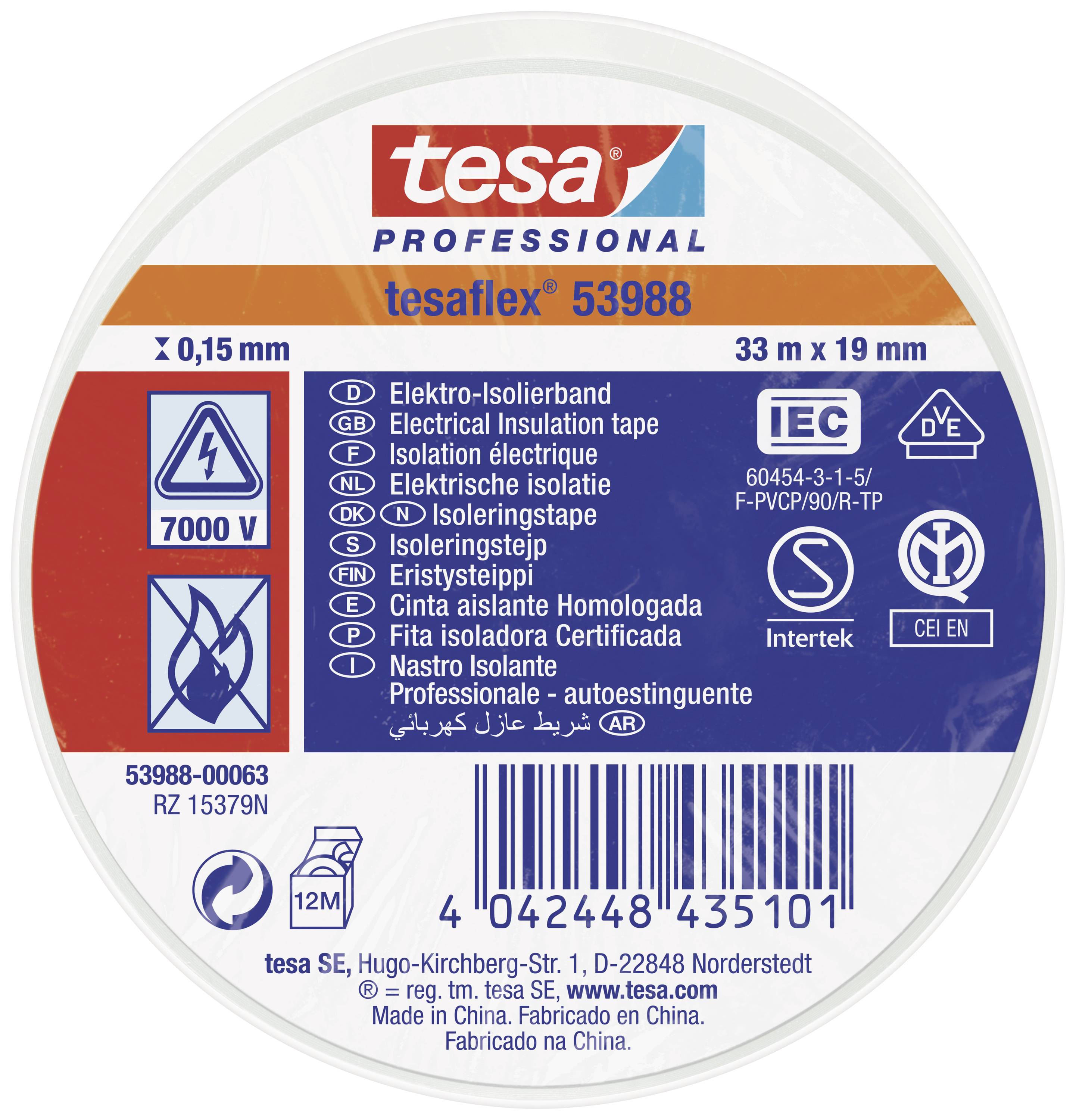 tesa tesaflex IEC 53988-00063-00 Electrical tape White (L x W) 33 m x 19 mm 1 pc(s)-0
