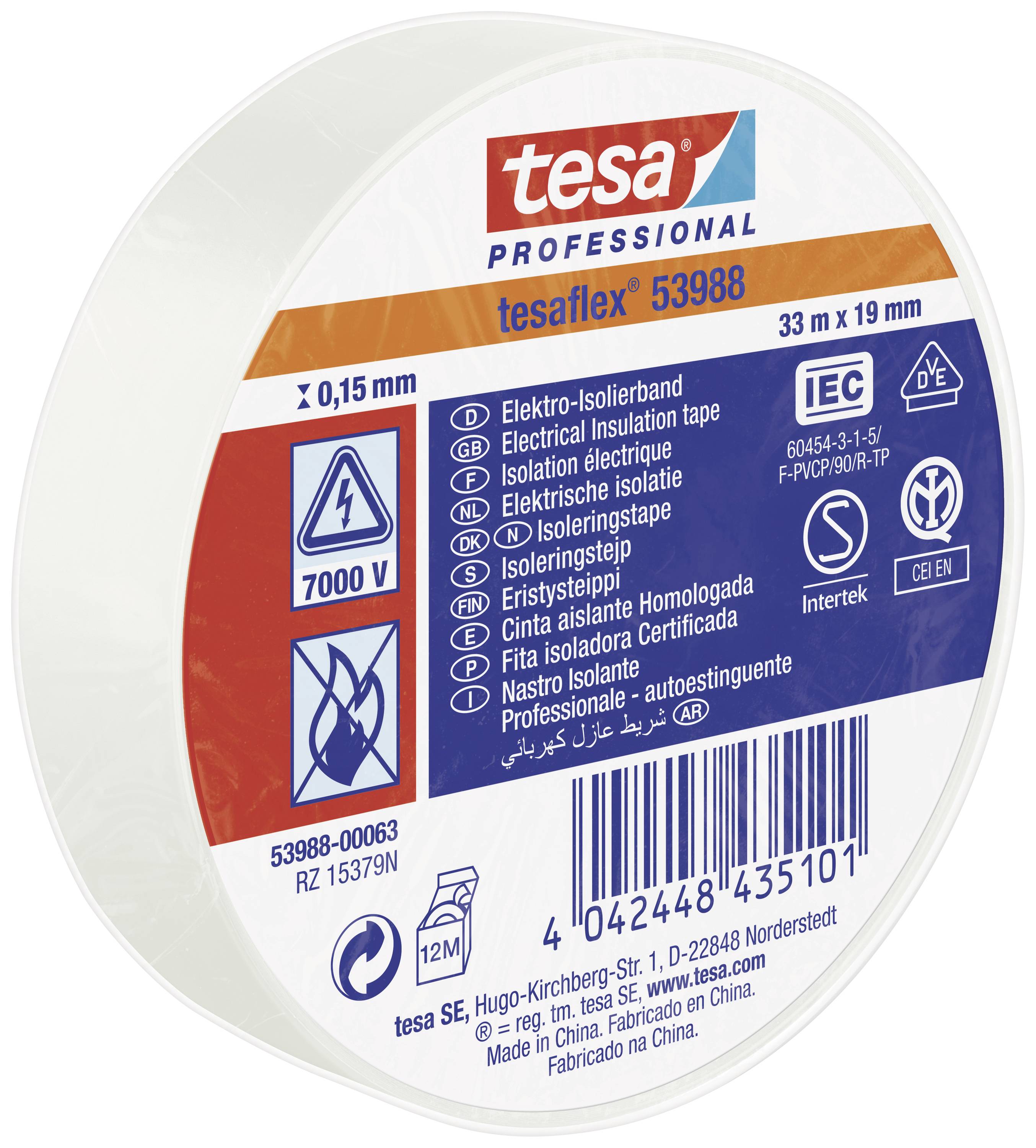 tesa tesaflex IEC 53988-00063-00 Electrical tape White (L x W) 33 m x 19 mm 1 pc(s)-1