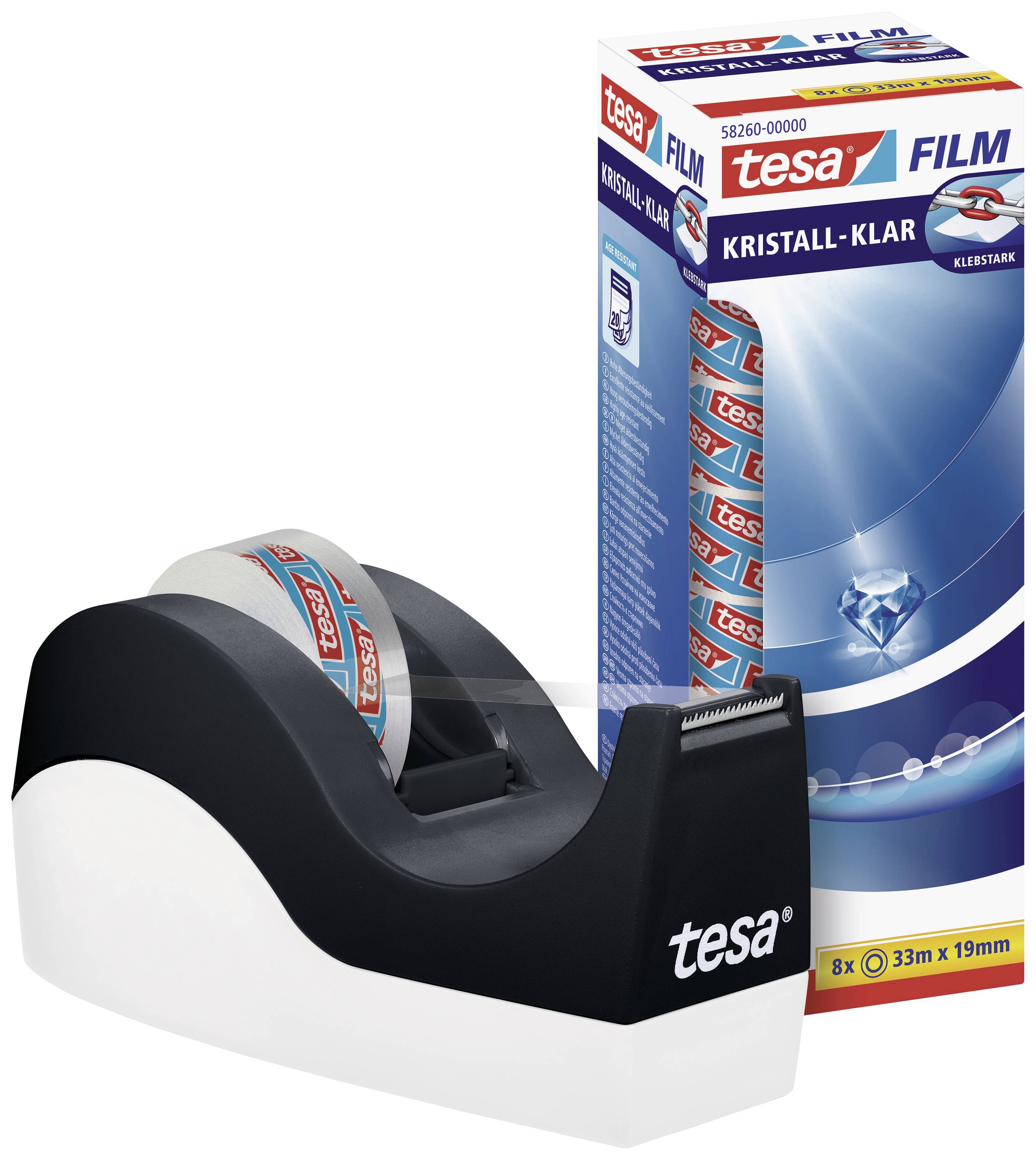 tesa Easy Cut Orca + tesafilm kristall-klar 53915-00000-00 Desk tape dispenser Black, White (L x W) 33 m x 19 mm 1 Set-1