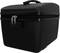A black, lockable hard-shell suitcase with a combination lock on the front. Ideal for securely transporting items.