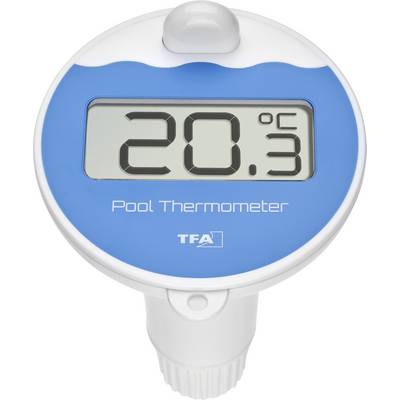Pool thermometer with digital display showing 20.3 degrees Celsius.