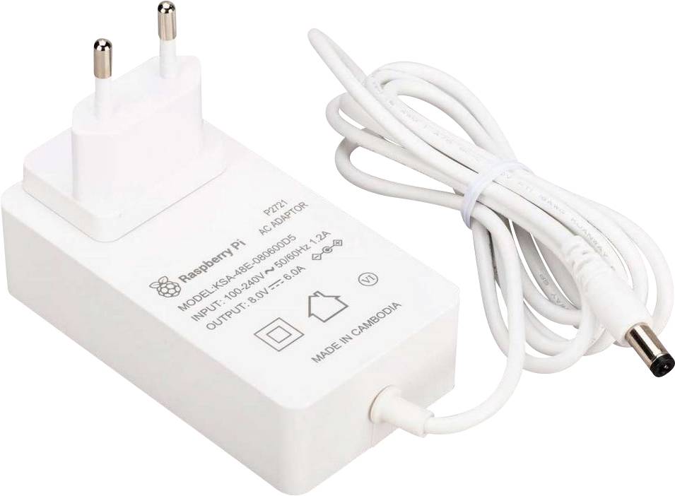 Raspberry Pi® Leiterplatte Mains PSU (fixed voltage) Compatible with (development kits): Raspberry Pi® Max. output current 6000 mA 1 x DC power plug