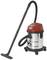 A red and silver industrial vacuum cleaner with a long black hose and floor nozzle on wheels, perfect for heavy-duty cleaning.