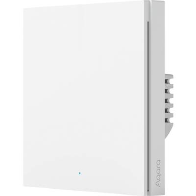 A white, wall-mounted light switch by Aqara with a minimalist design, suitable for smart home automation systems.