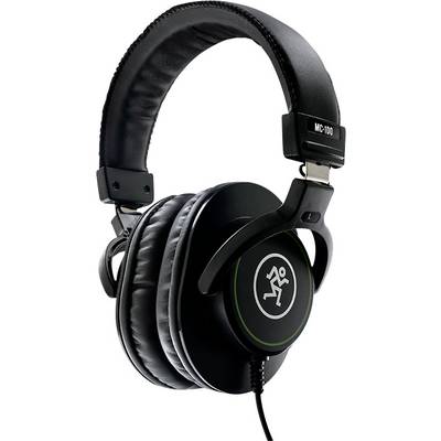 Black over-ear headphones with padding and an adjustable headband. Logo on the ear cups. Suitable for music or audio recordings.